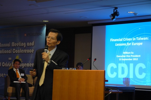 CDIC Executive Vice President William Su delivered a presentation in Session Two of the EFDI international conference on Taiwan’s experience in handling financial crises: lessons for Europe. 