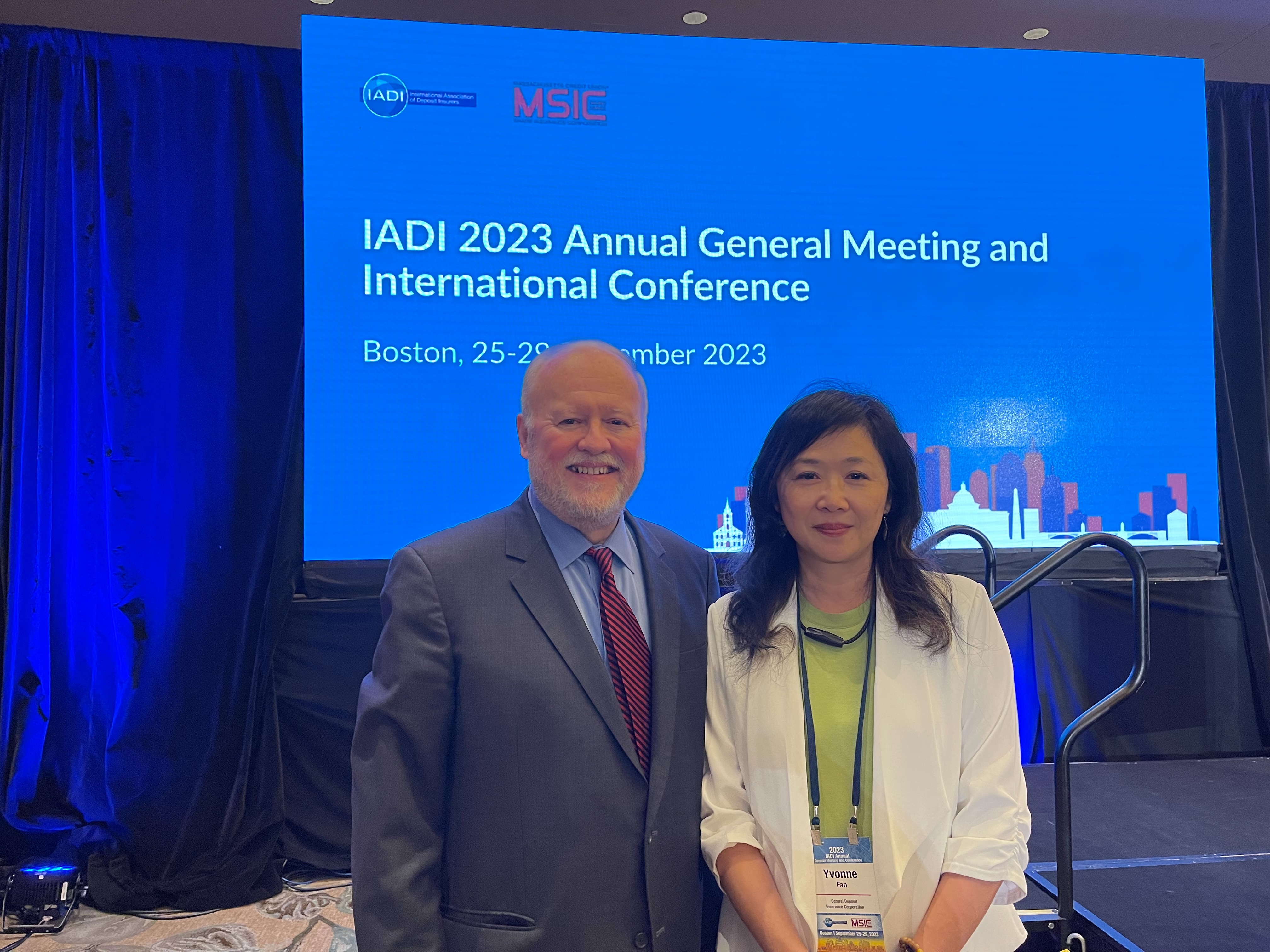 Photo of CDIC EVP Yvonne Fan with Mr. Michael Carl Hanson, President & CEO of Massachusetts Credit Union Share Insurance Corporation 